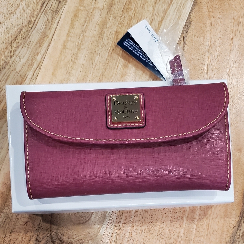 New Dooney & Bourke Saffiano Continental Clutch Checkbook Wallet Violet Purple - Picture 2 of 10